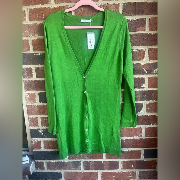 NWT Josie Natori 100% Silk Green Long Cardigan Duster Size Medium - Picture 3 of 13